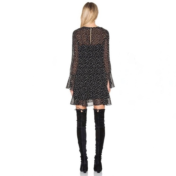 NWT Theory Marah Starry Print Silk Dress Long Sleeve Drop Waist Black Ivory 10 - Picture 3 of 16